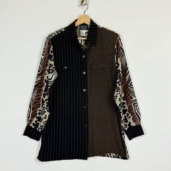 Koos‎ Of Course! Vintage Stripe Animal Print Long Sleeve Shirt Top Women's Small - Picture 1 of 8